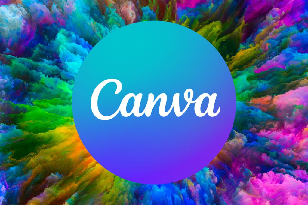 Logo of Canva and an explosion of color in the back to symbolize the plethora of options of Canva for social media posts.