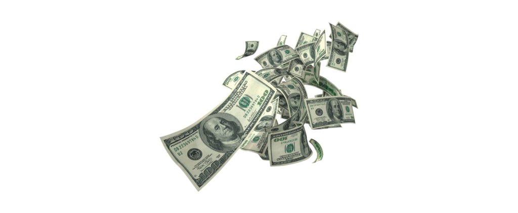 Dollar bills in the air symbolizing a budget for SMB Marketing.
