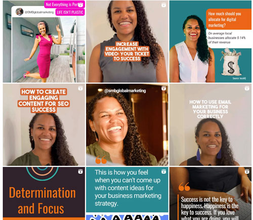 Multiple social media posts from SMB Global Marketing showcasing engagement on Social Media.