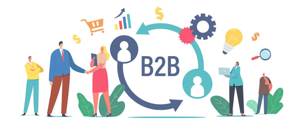 A business owner with a b2b marketing agency team symbolizing strong relations with customers.