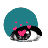 Eye with hearts coming out from it. Reflecting good fit for SMB marketing agency.