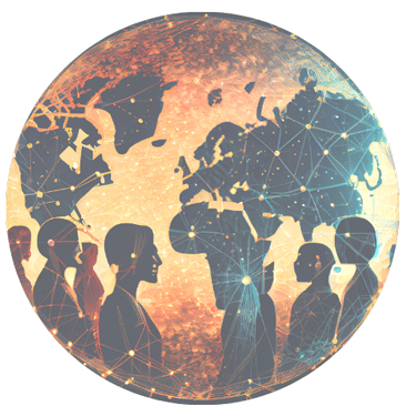 A world with shapes of people. Reflects global marketing across different industries.
