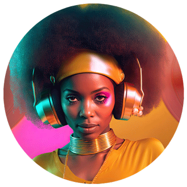 Generative AI image of a woman with headphones, illustrating innovative brand development services.