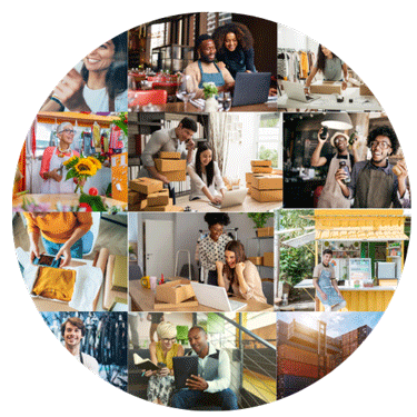 Several images of small business owners showcasing the different industries SMBGM serves.