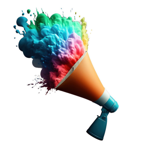 Megaphone pouring an explosion of colors reflecting connection and communication.