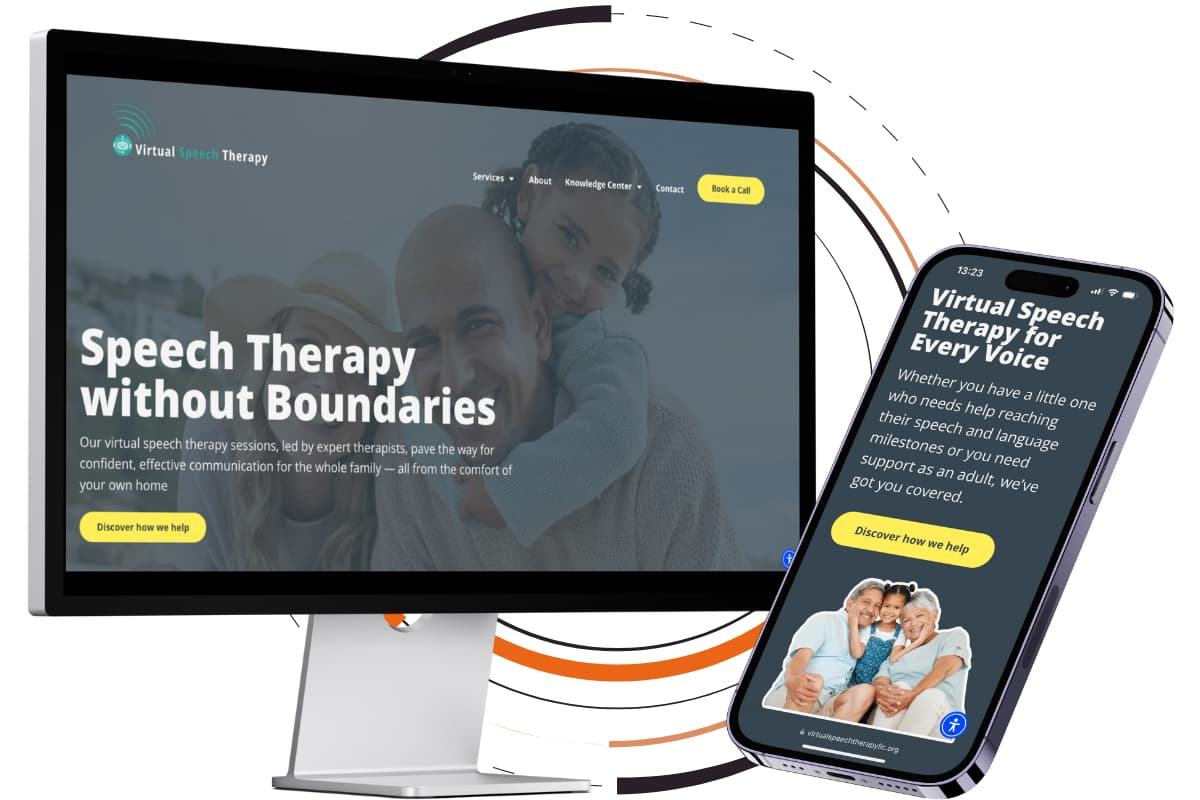 Samples of different pages of Virtual Speech Therapy, LLC's website showcasing a professional unified brand.