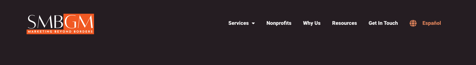 SMBGM website banner showcasing Spanish version of website through language switcher button.