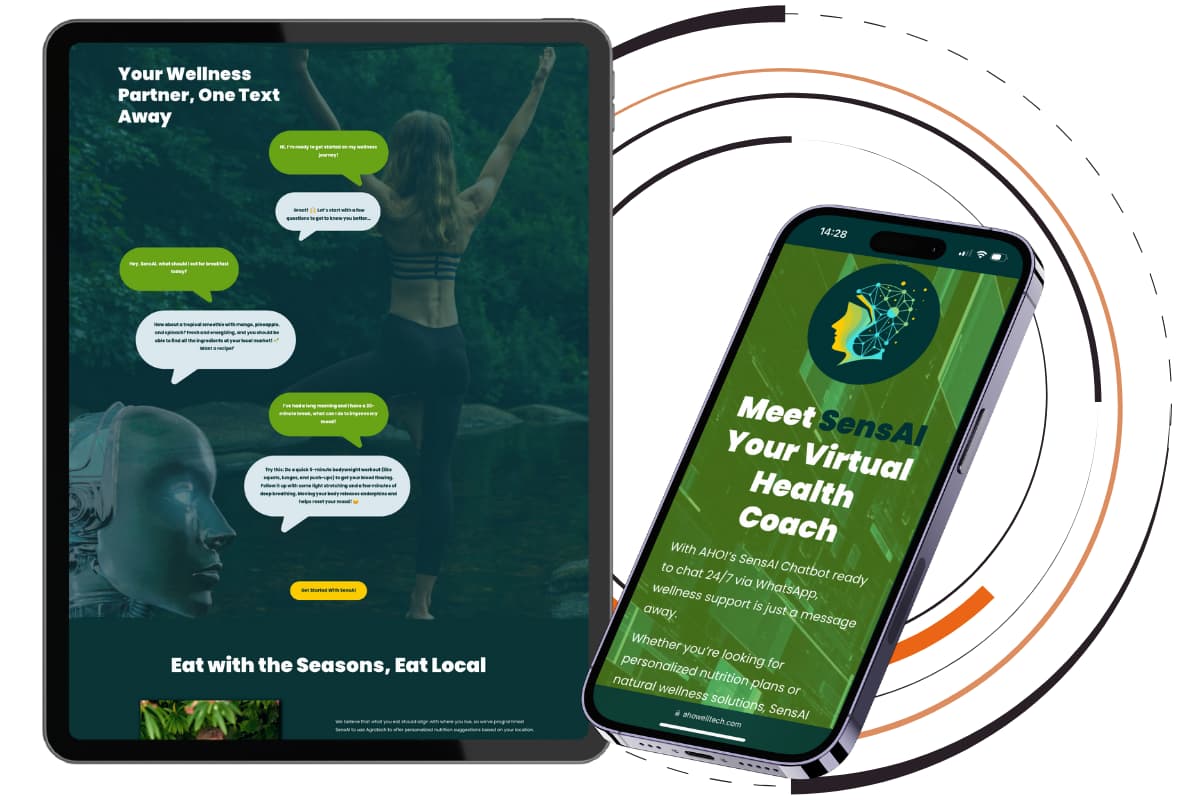 Sections of AHO's! website on a mobile and table device.
