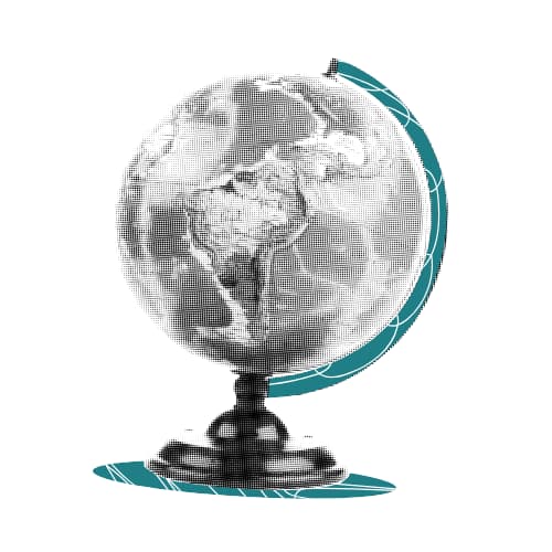 Globe icon representing a multilingual team of native speakers in digital marketing.