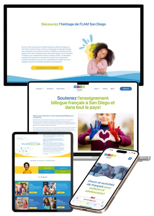 Responsive website design for FLAM San Diego shown on multiple devices — part of SMBGM’s portfolio