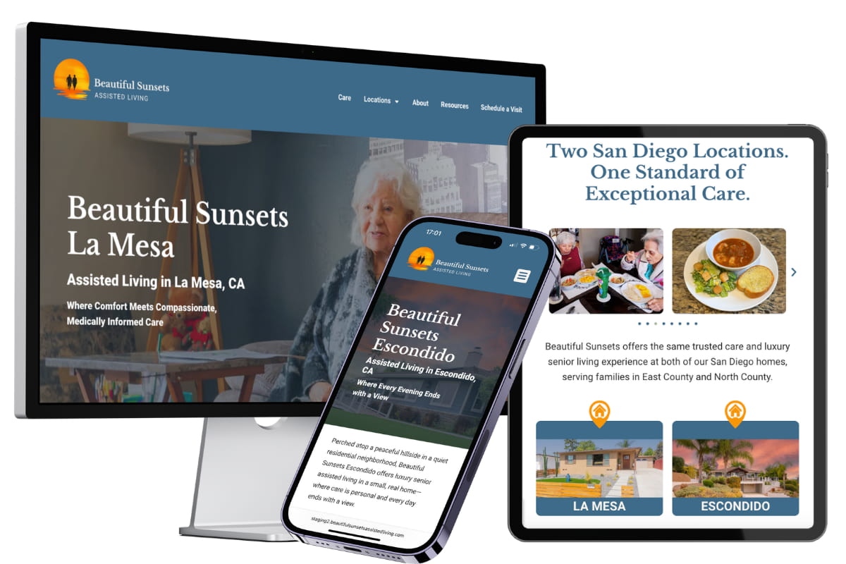 Beautiful Sunsets website on different devices.