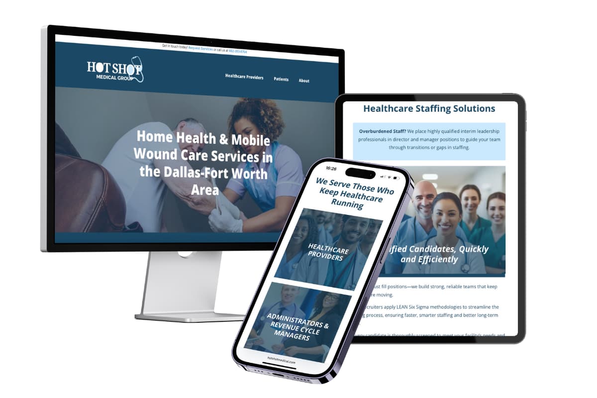 Hot Shot Medical website on different devices.