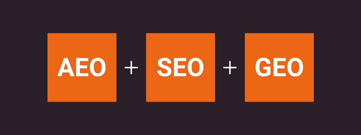 AEO vs SEO vs GEO visual showing how Answer Engine Optimization, Search Engine Optimization, and Generative Engine Optimization work together