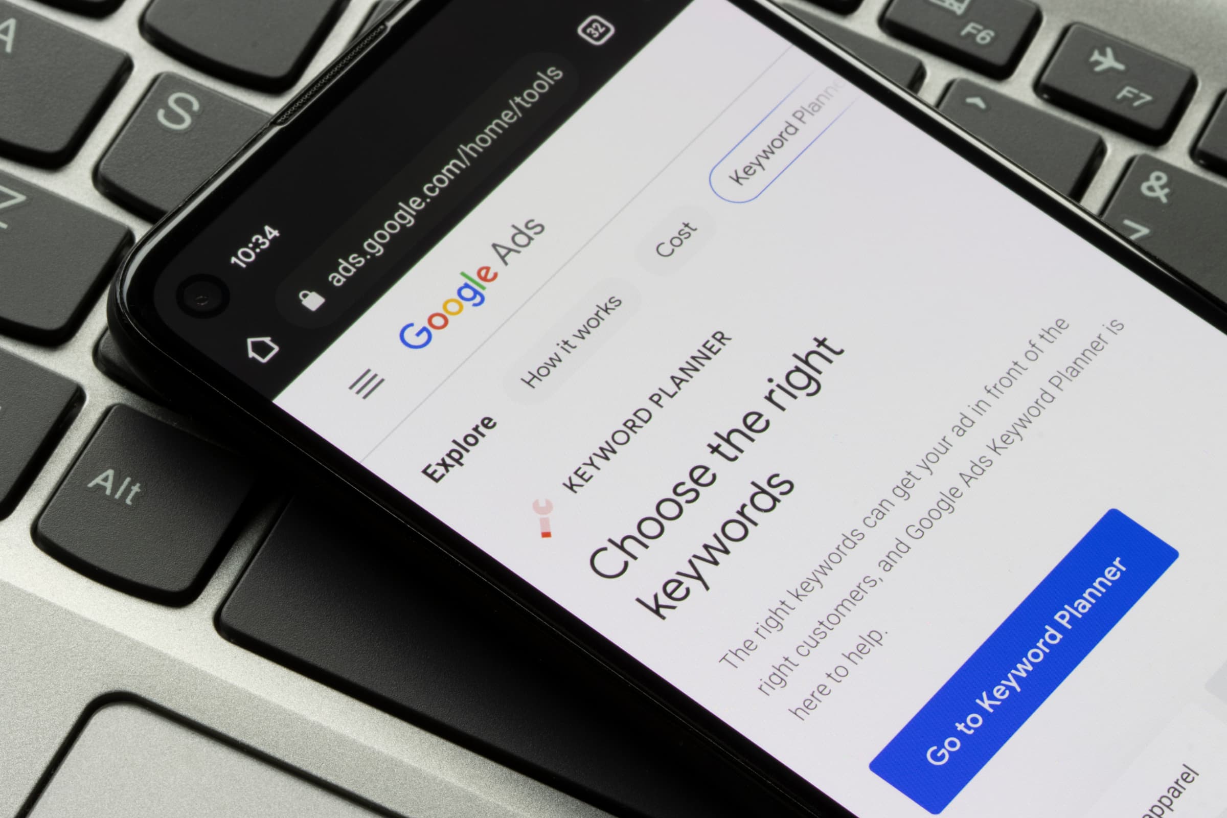 Google Ads Keyword Planner screen showing Advanced Keyword Research Strategies for sustainable SEO growth.